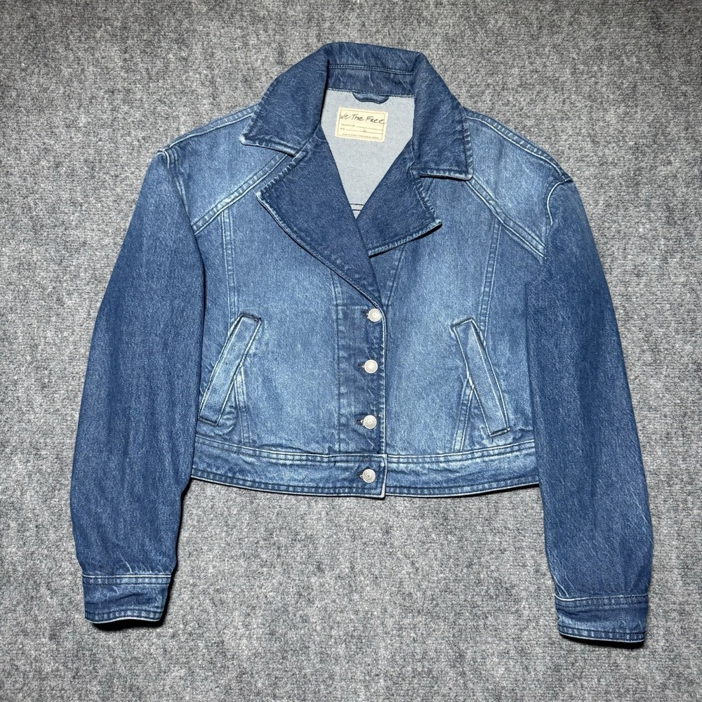 We The Free People Opal Swing Denim Jacket Oversized Women XS Cropped Jean Boxy